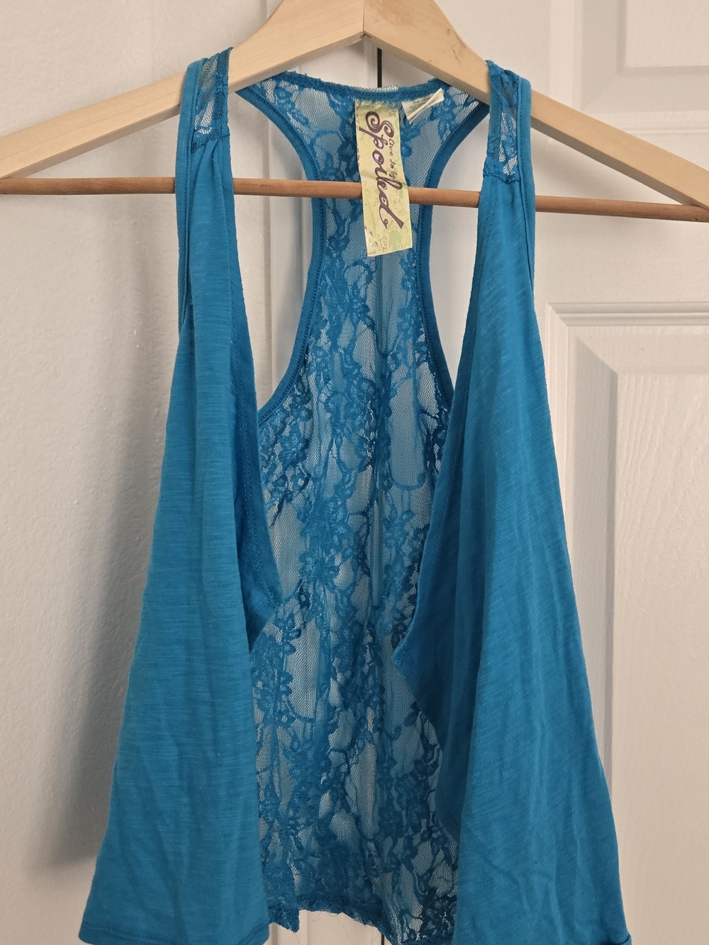 Women's Spoiled Teal Lace-Back Racerback Bandeau Tank Like Vest Size Medium